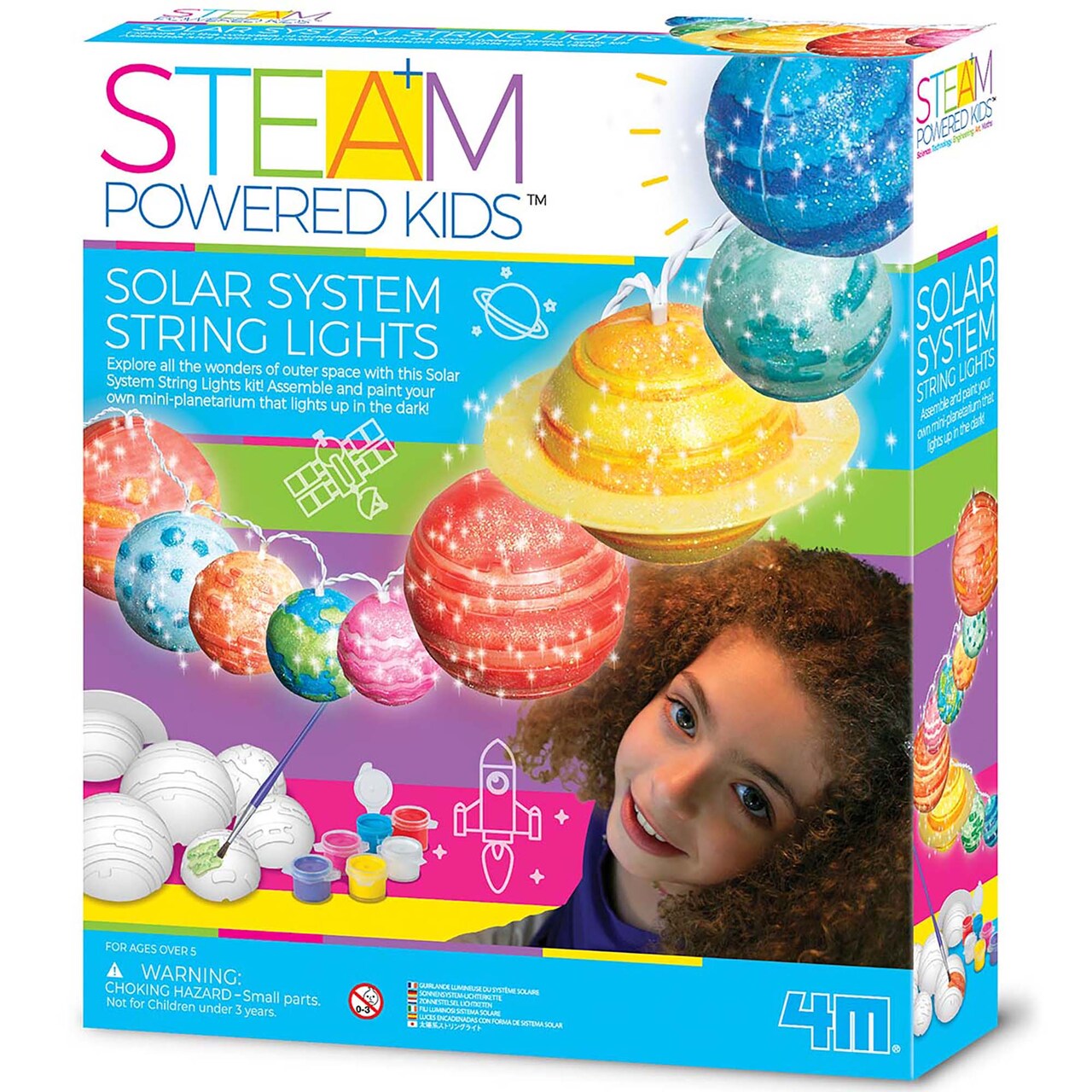 4M: STEAM Powered Kids: Solar System String Lights - Assemble & Paint Your Mini-Planetarium, LED Lights, DIY Outer Space Art & Craft Kit, Kids Ages 5+